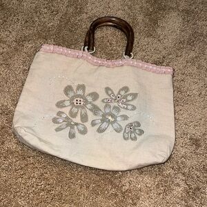 Flower Embroidered adorable tan purse